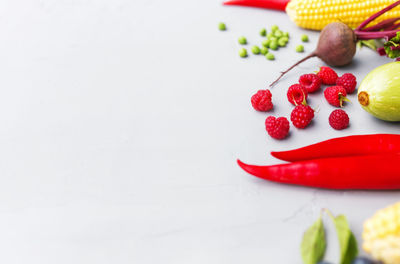 High angle view of fruits on table