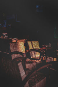 Empty chairs and tables in restaurant