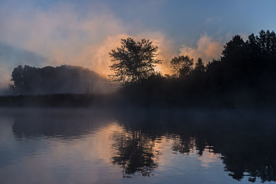 Scenic view of lake against sky during sunset