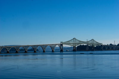 View of bridge over river against blue sky