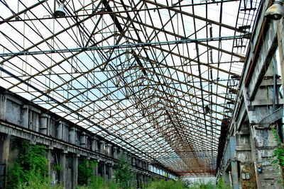 Low angle view of abandoned greenhouse