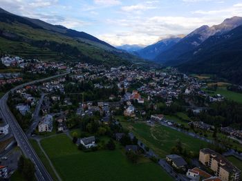 High angle view of townscape against sky