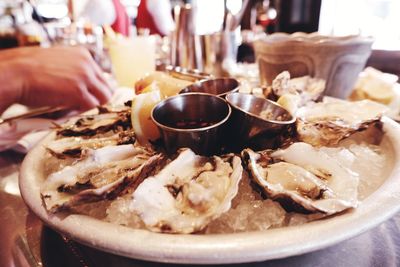 Close-up of food served on table in restaurant