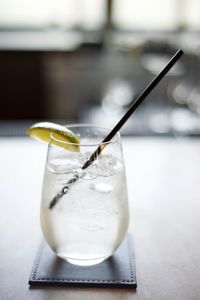 Close-up of drink served on table