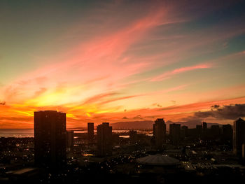 Silhouette buildings against sky during sunset