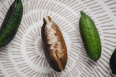 High angle view of leaf in plate on table