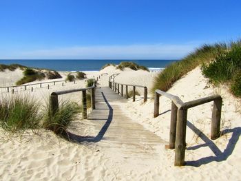 Scenic view of beach against clear sky