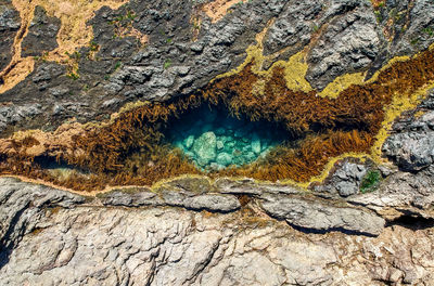 Aerial view of rock formation against sky