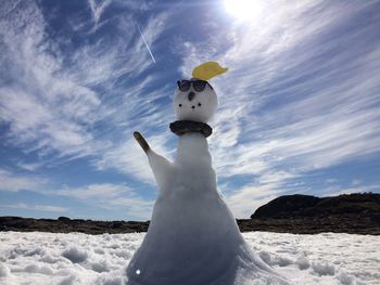 Low angle view of snow against sky