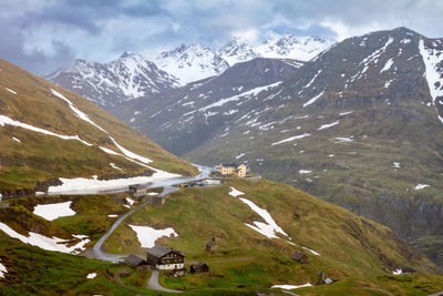 Scenic view of snowcapped mountains against sky