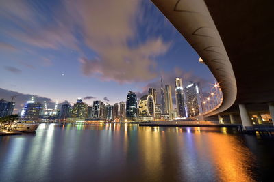 Dubai, uae  dubai skyline from marasi st, dubai business bay, dubai canal, near burj khalifa 