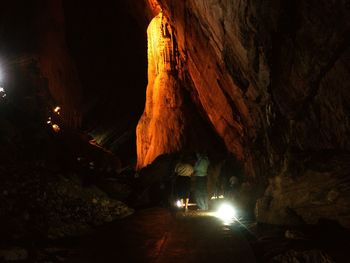 View of illuminated rocks at night