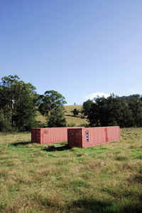 Built structure on field against clear sky