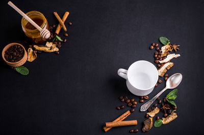 High angle view of breakfast on table