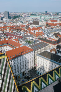 High angle view of buildings in city