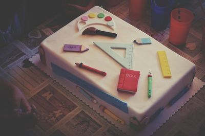 High angle view of pencil on table