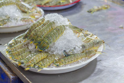 High angle view of fish for sale in market