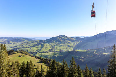 Scenic view of mountains against clear blue sky