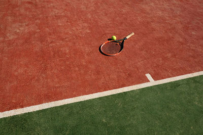 High angle view of tennis rack