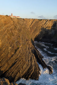 Scenic view of rock formations against sky