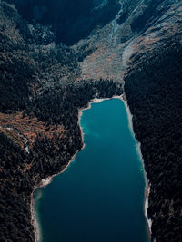 High angle view of rocks by sea