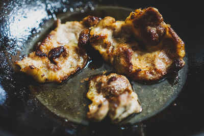 High angle view of meat in plate