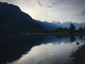 Scenic view of lake against sky during sunset