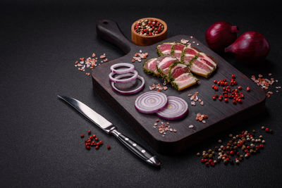 High angle view of food on table