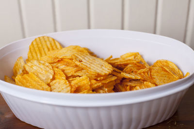 Close-up of meal served in bowl on table