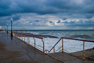 Scenic view of sea against cloudy sky