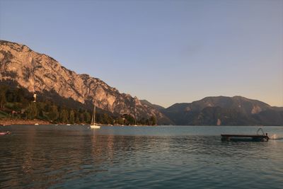 Scenic view of lake against clear sky