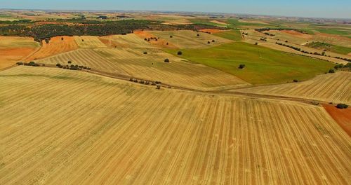High angle view of agricultural field against sky
