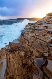 Panoramic view of sea against sky during sunset