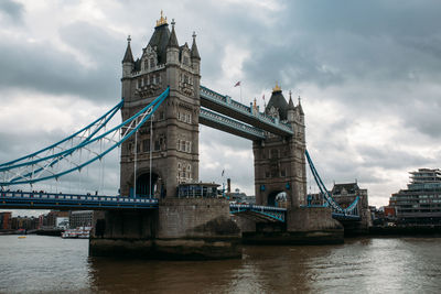 View of bridge over river against cloudy sky