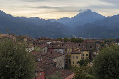 High angle view of the landscape of barga against the mountains range