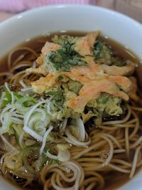 High angle view of pasta in bowl