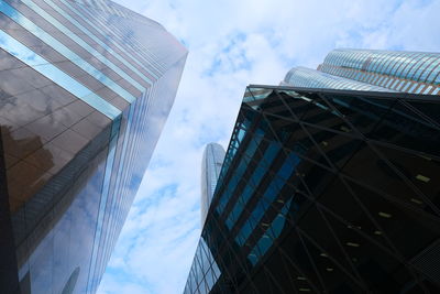 Low angle view of modern buildings against sky