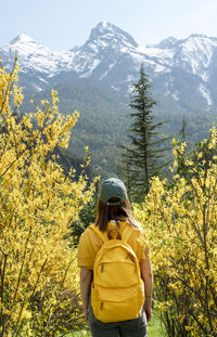 Rear view of man standing on mountain