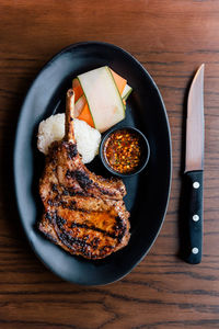 High angle view of food in bowl on table