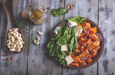 Directly above shot of food in bowl on table