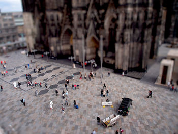 High angle view of people on street