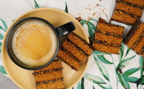 High angle view of coffee on table