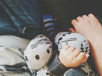 High angle view of father with son at home