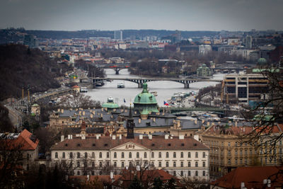 High angle view of buildings in city