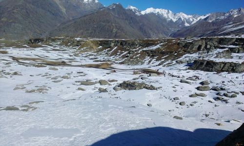 Scenic view of snowcapped mountains against sky