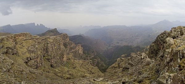 Landscape panorama view of the simien mountains national park in the highlands of northern ethiopia.