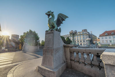 Low angle view of statue against clear sky