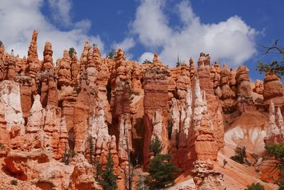 Low angle view of rock formation against cloudy sky