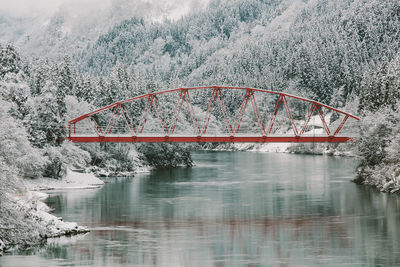 Bridge over lake in forest during winter