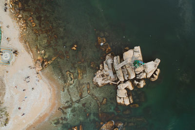 High angle view of garbage on metal